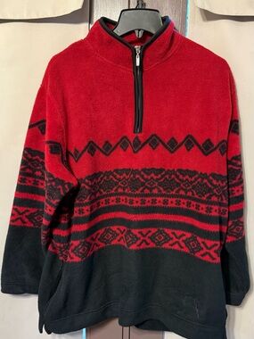 Catalina Red and Black Patterned Half-Zip Sweater